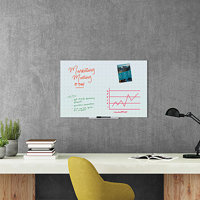 U Brands Floating Glass Ghost Grid Dry Erase Board, 35 x 23, White (UBR2798U0001)
