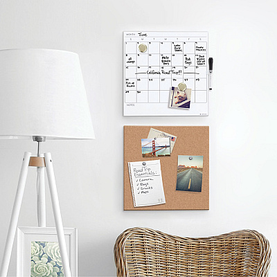 U Brands Tile Board Value Pack, (1) Tan Cork Bulletin, (1) White Undated Calendar Dry Erase, 14 x 14 (UBR3889U0001)