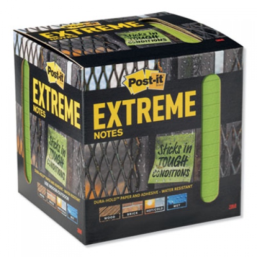 Post-it Extreme Notes Water-Resistant Self-Stick Notes, 3" x 3", Green, 45 Sheets/Pad, 12 Pads/Pack (XTRM3312TRYG)