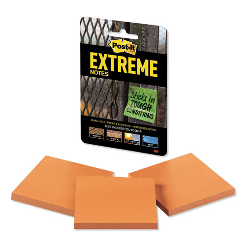 Post-it Extreme Notes Water-Resistant Self-Stick Notes, 3" x 3", Orange, 45 Sheets/Pad, 3 Pads/Pack (XTRM333TRYOG)