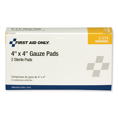 First Aid Only Gauze Pads, Sterile, 4 x 4, 2/Box (FAO3014)
