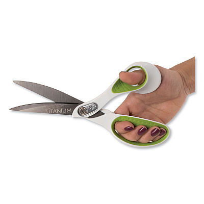 Westcott CarboTitanium Bonded Scissors, 9" Long, 4.5" Cut Length, Offset White/Green Handle (ACM16445)