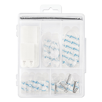 Command Clear Hooks and Strips, Assorted Sizes, Plastic, 0.05 lb; 2 lb; 4-16 lb Capacities, 16 Picture Strips/15 Hooks/22 Strips/Pack (MMM17232ES)