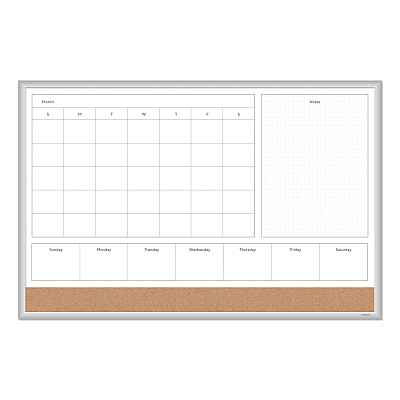 U Brands 4N1 Magnetic Dry Erase Combo Board, One Month, 36 x 24, White/Natural Surface, Silver Aluminum Frame (UBR3891U0001)