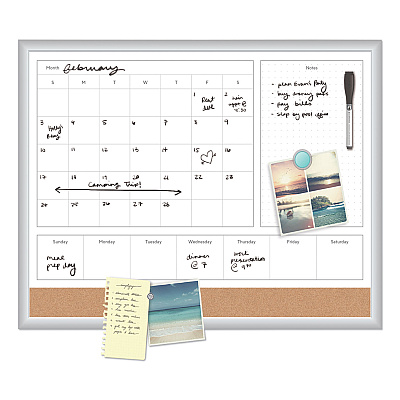 U Brands 4N1 Magnetic Dry Erase Combo Board, One Month, 36 x 24, White/Natural Surface, Silver Aluminum Frame (UBR3891U0001)