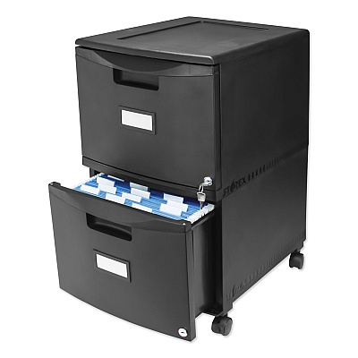 Storex Two-Drawer Mobile Filing Cabinet, 2 Legal/Letter-Size File Drawers, Black, 14.75" x 18.25" x 26" (STX61312B01C)