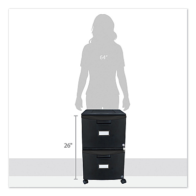 Storex Two-Drawer Mobile Filing Cabinet, 2 Legal/Letter-Size File Drawers, Black, 14.75" x 18.25" x 26" (STX61312B01C)