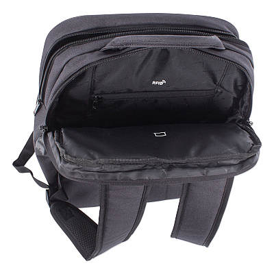Swiss Mobility Cadence 2 Section Business Backpack, Fits Devices Up to 15.6", Polyester, 6 x 6 x 17, Charcoal (SWZBKP1012SMCH)