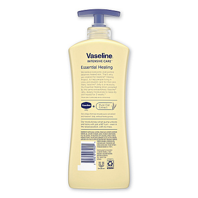 Vaseline Intensive Care Essential Healing Body Lotion, 20.3 oz, Pump Bottle, 4/Carton (UNI07900)