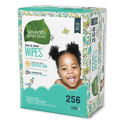 Seventh Generation Free and Clear Baby Wipes, Refill, 7 x 7, Unscented, White, 256/Pack (SEV34219)
