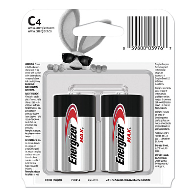 Energizer MAX Alkaline C Batteries, 1.5 V, 4/Pack (EVEE93BP4)