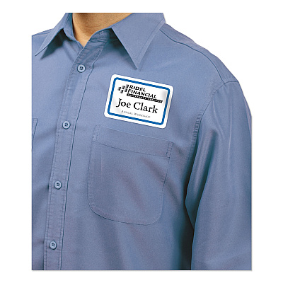 Avery Flexible Adhesive Name Badge Labels, 3.38 x 2.33, White/Blue Border, 40/Pack (AVE5151)