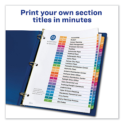 Avery Customizable Table of Contents Ready Index Dividers with Multicolor Tabs, 26-Tab, A to Z, 11 x 8.5, White, 1 Set (AVE11085)