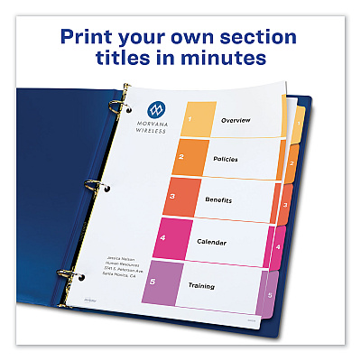 Avery Customizable Table of Contents Ready Index Dividers with Multicolor Tabs, 5-Tab, 1 to 5, 11 x 8.5, White, 3 Sets (AVE11080)