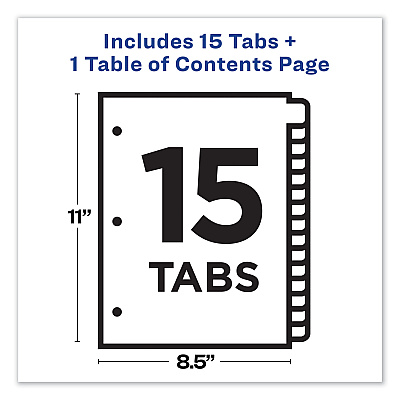 Avery Customizable TOC Ready Index Multicolor Tab Dividers, 15-Tab, 1 to 15, 11 x 8.5, White, Contemporary Color Tabs, 1 Set (AVE11845)