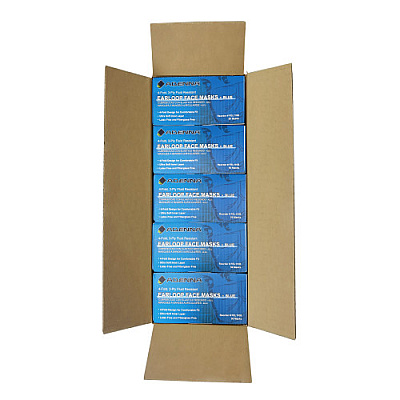 Blue Earloop Face Mask Adenna 3-ply 4-fold 50 Bx 10 Bxs C, Case Of 500 (FEL110B)