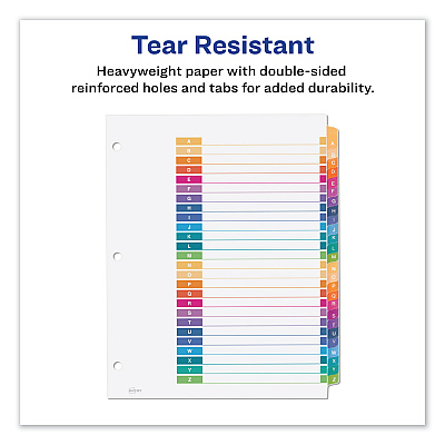 Avery Customizable Table of Contents Ready Index Dividers with Multicolor Tabs, 26-Tab, A to Z, 11 x 8.5, White, 1 Set (AVE11085)