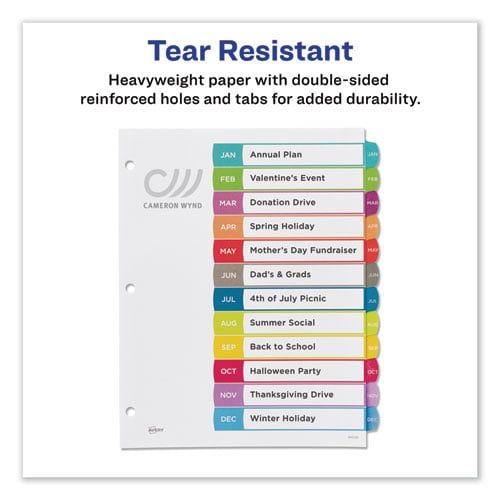 Avery Customizable TOC Ready Index Multicolor Dividers, Jan-Dec, Letter (11847)