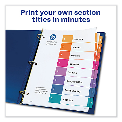 Avery Customizable Table of Contents Ready Index Dividers with Multicolor Tabs, 8-Tab, 1 to 8, 11 x 8.5, White, 3 Sets (AVE11081)