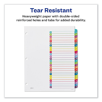 Avery Customizable TOC Ready Index Multicolor Tab Dividers, 26-Tab, A to Z, 11 x 8.5, White, Contemporary Color Tabs, 1 Set (AVE11844)