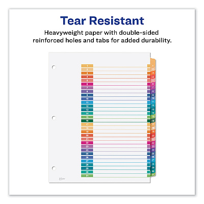 Avery Customizable Table of Contents Ready Index Dividers with Multicolor Tabs, 31-Tab, 1 to 31, 11 x 8.5, White, 1 Set (AVE11084)