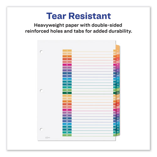 Avery Customizable Table of Contents Ready Index Dividers with Multicolor Tabs, 31-Tab, 1 to 31, 11 x 8.5, White, 1 Set (11084)