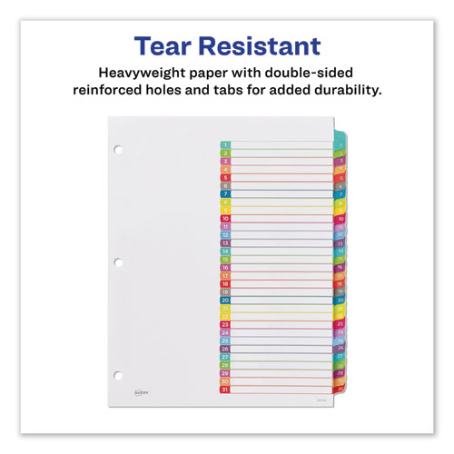 Avery Customizable TOC Ready Index Multicolor Tab Dividers, 31-Tab, 1 to 31, 11 x 8.5, White, Contemporary Color Tabs, 1 Set (11846)