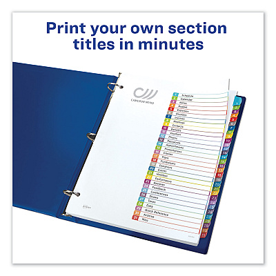 Avery Customizable TOC Ready Index Multicolor Tab Dividers, 31-Tab, 1 to 31, 11 x 8.5, White, Contemporary Color Tabs, 1 Set (AVE11846)