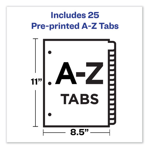 Avery Preprinted Black Leather Tab Dividers w/Copper Reinforced Holes, 25-Tab, A to Z, 11 x 8.5, Buff, 1 Set (25180)
