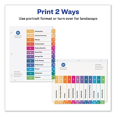 Avery Customizable Table of Contents Ready Index Dividers with Multicolor Tabs, 12-Tab, 1 to 12, 11 x 8.5, White, 3 Sets (AVE11083)