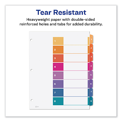 Avery Customizable Table of Contents Ready Index Dividers with Multicolor Tabs, 8-Tab, 1 to 8, 11 x 8.5, White, 3 Sets (AVE11081)
