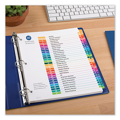 Avery Customizable Table of Contents Ready Index Dividers with Multicolor Tabs, 31-Tab, 1 to 31, 11 x 8.5, White, 1 Set (AVE11084)