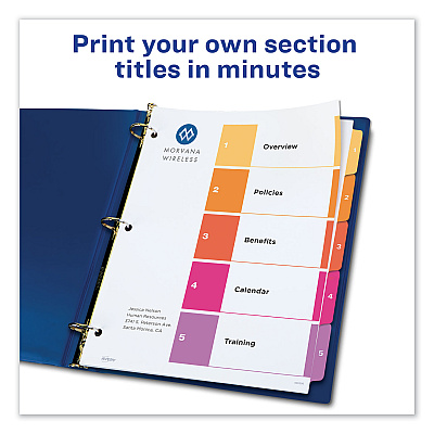 Avery Customizable TOC Ready Index Multicolor Tab Dividers, Uncollated, 5-Tab, 1 to 5, 11 x 8.5, White, 24 Sets (AVE11167)