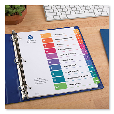 Avery Customizable TOC Ready Index Multicolor Tab Dividers, Uncollated, 10-Tab, 1 to 10, 11 x 8.5, White, 24 Sets (AVE11169)