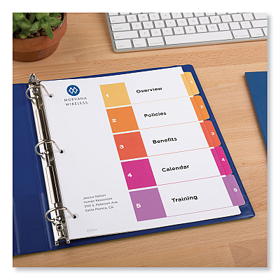 Avery Customizable TOC Ready Index Multicolor Tab Dividers, Uncollated, 5-Tab, 1 to 5, 11 x 8.5, White, 24 Sets (AVE11167)