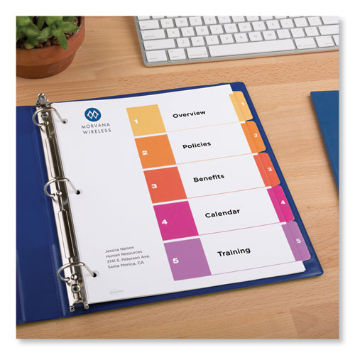 Avery Customizable TOC Ready Index Multicolor Tab Dividers, Uncollated, 5-Tab, 1 to 5, 11 x 8.5, White, 24 Sets (11167)