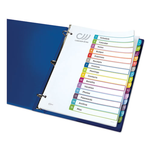 Avery Customizable TOC Ready Index Multicolor Tab Dividers, 15-Tab, 1 to 15, 11 x 8.5, White, Contemporary Color Tabs, 1 Set (11845)