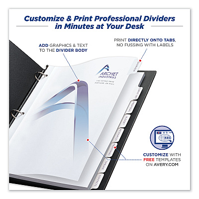 Avery Customizable Print-On Dividers, 3-Hole Punched, 8-Tab, 11 x 8.5, White, 1 Set (AVE11528)