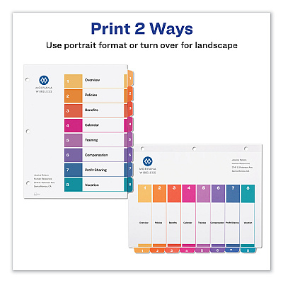 Avery Customizable Table of Contents Ready Index Dividers with Multicolor Tabs, 8-Tab, 1 to 8, 11 x 8.5, White, 3 Sets (AVE11081)