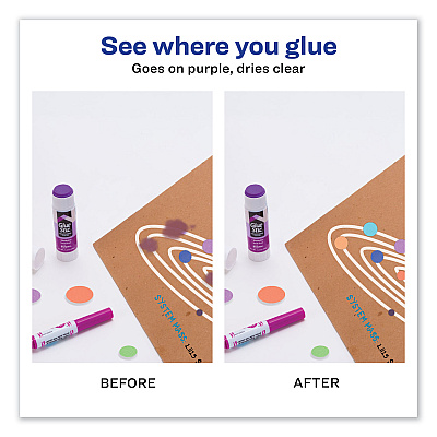 Avery Permanent Glue Stic, 1.27 oz, Applies Purple, Dries Clear (AVE00226)
