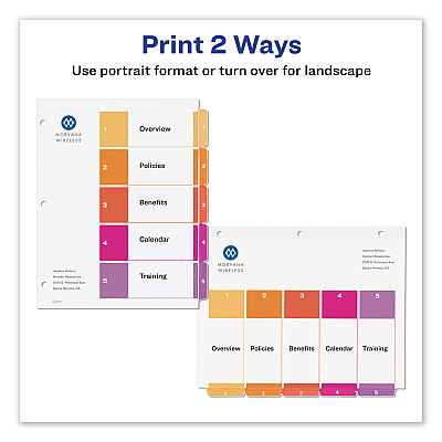 Avery Customizable TOC Ready Index Multicolor Tab Dividers, Uncollated, 5-Tab, 1 to 5, 11 x 8.5, White, 24 Sets (AVE11167)