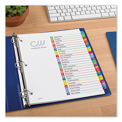 Avery Customizable TOC Ready Index Multicolor Tab Dividers, 26-Tab, A to Z, 11 x 8.5, White, Contemporary Color Tabs, 1 Set (AVE11844)