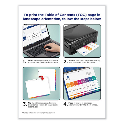 Avery Customizable Table of Contents Ready Index Dividers with Multicolor Tabs, 10-Tab, 1 to 10, 11 x 8.5, White, 3 Sets (AVE11082)