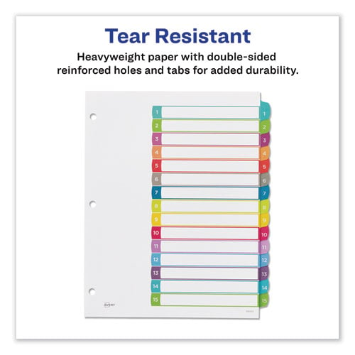 Avery Customizable TOC Ready Index Multicolor Tab Dividers, 15-Tab, 1 to 15, 11 x 8.5, White, Contemporary Color Tabs, 1 Set (11845)