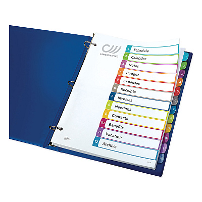 Avery Customizable TOC Ready Index Multicolor Tab Dividers, 12-Tab, 1 to 12, 11 x 8.5, White, Contemporary Color Tabs, 1 Set (AVE11843)