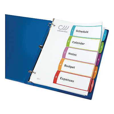 Avery Customizable TOC Ready Index Multicolor Tab Dividers, 5-Tab, 1 to 5, 11 x 8.5, White, Contemporary Color Tabs, 1 Set (AVE11840)