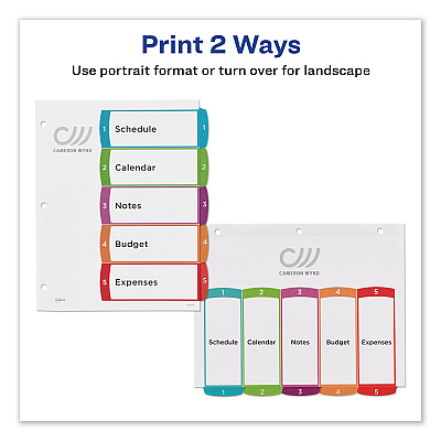 Avery Customizable TOC Ready Index Multicolor Tab Dividers, 5-Tab, 1 to 5, 11 x 8.5, White, Contemporary Color Tabs, 1 Set (AVE11840)