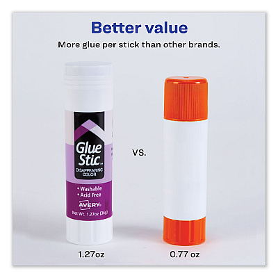 Avery Permanent Glue Stic, 1.27 oz, Applies Purple, Dries Clear (AVE00226)