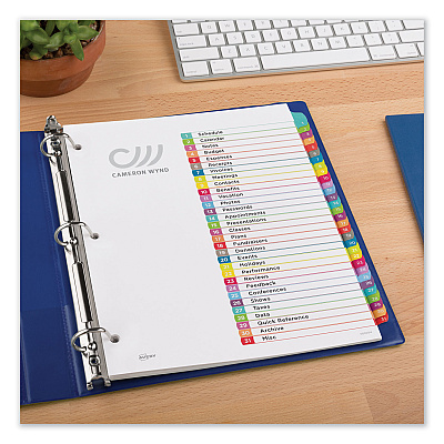 Avery Customizable TOC Ready Index Multicolor Tab Dividers, 31-Tab, 1 to 31, 11 x 8.5, White, Contemporary Color Tabs, 1 Set (AVE11846)