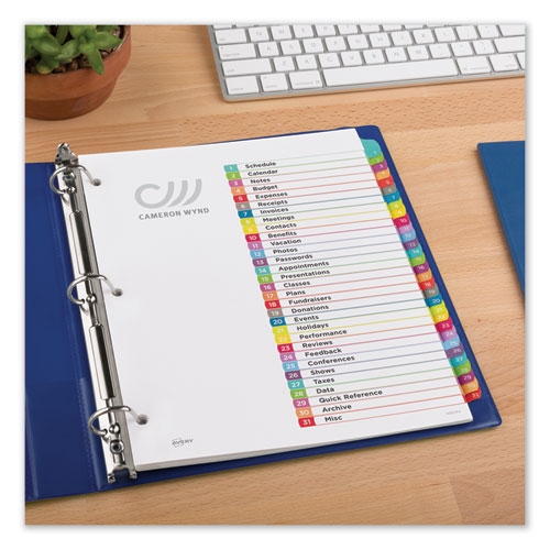Avery Customizable TOC Ready Index Multicolor Dividers, 1-31, Letter (11846)